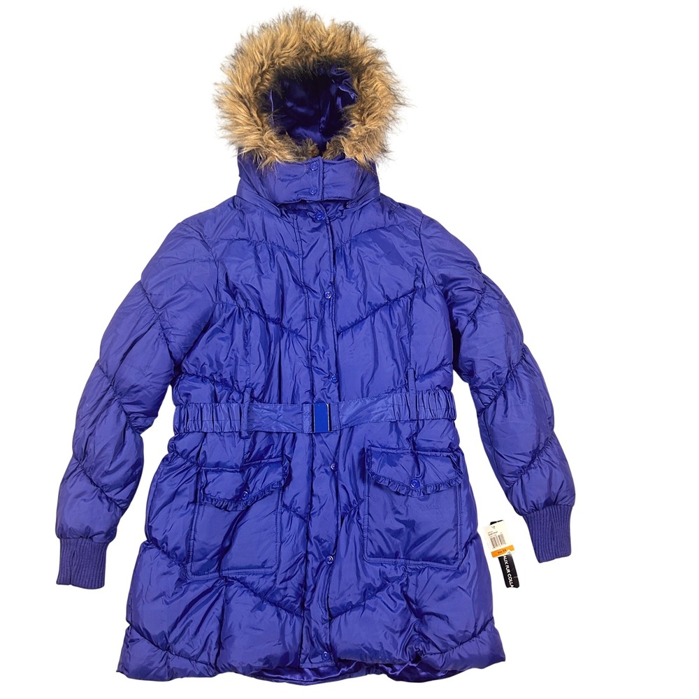 Vintage Baby Phat Puffer Parka Jacket Women's 3X Blue Faux Fur Hood & Scarf NWT!